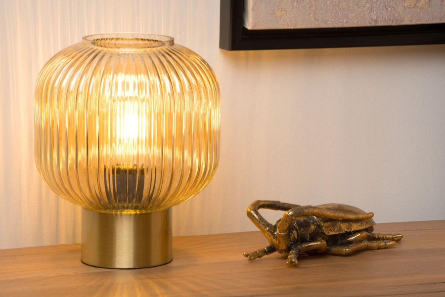 Lampe à poser Maloto ambrée et dorée mat, verre