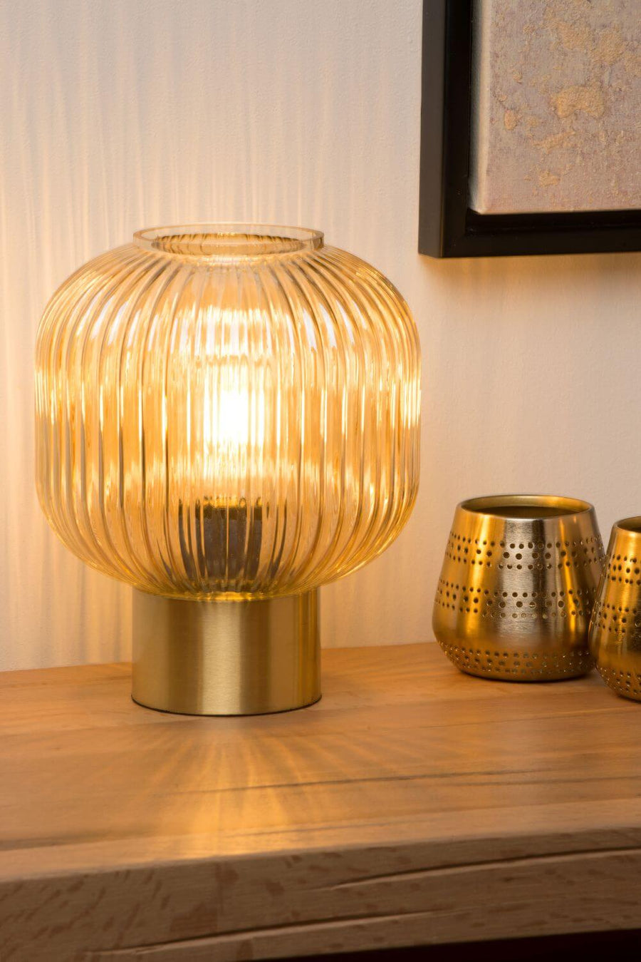 Lampe à poser Maloto ambrée et dorée mat, verre
