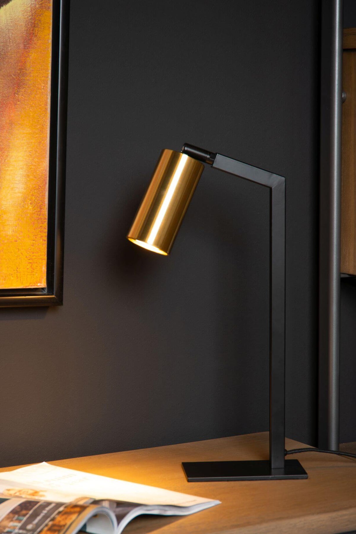 Lampe à poser Sybil noire et dorée mat