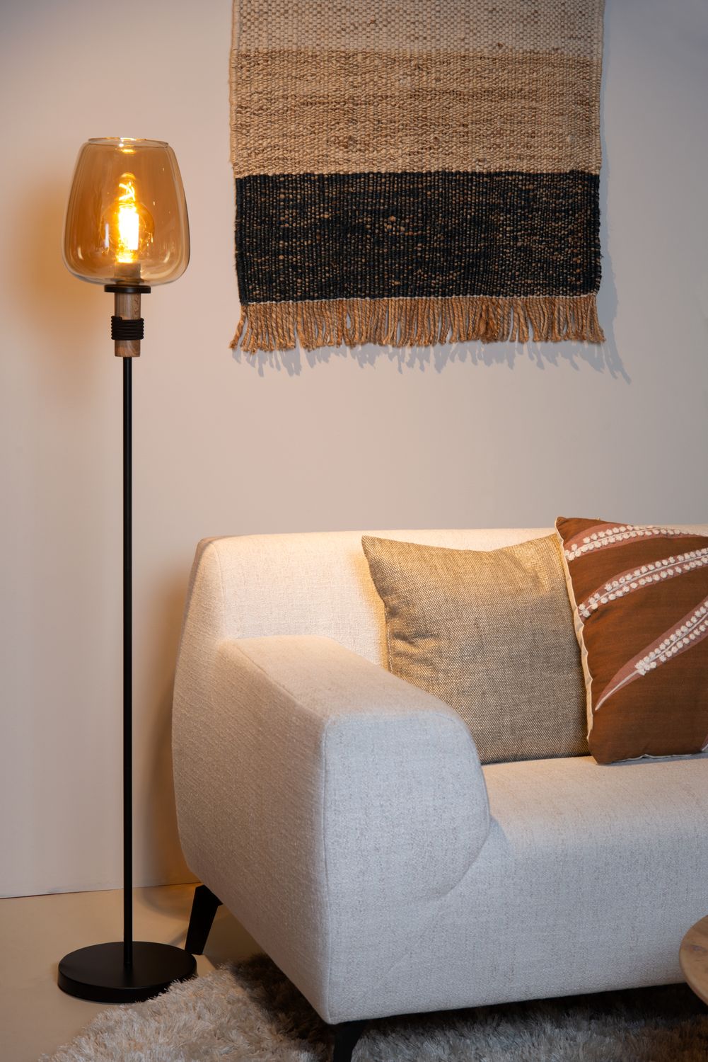 Lampadaire Ilona ambré et noir, verre
