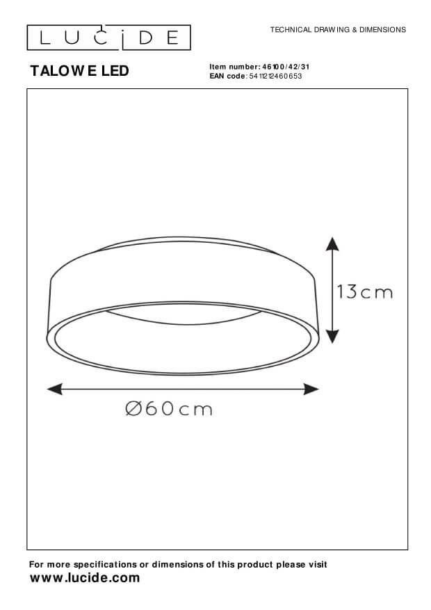 Schéma technique coté indiquant un diamètre de 60 cm et une hauteur de 13 cm