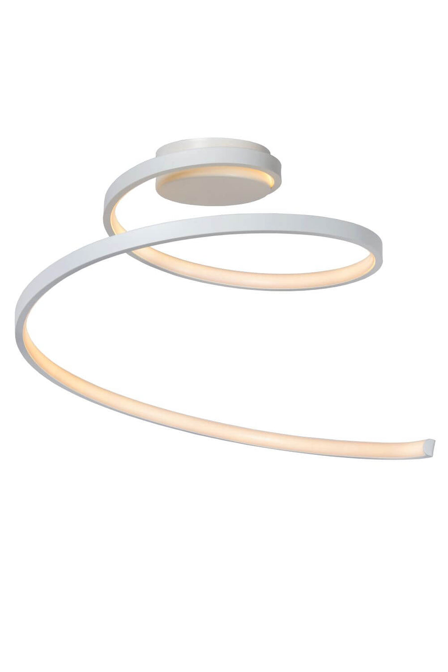 Vue de dessus du luminaire éteint, ruban blanc formant une spirale ouverte