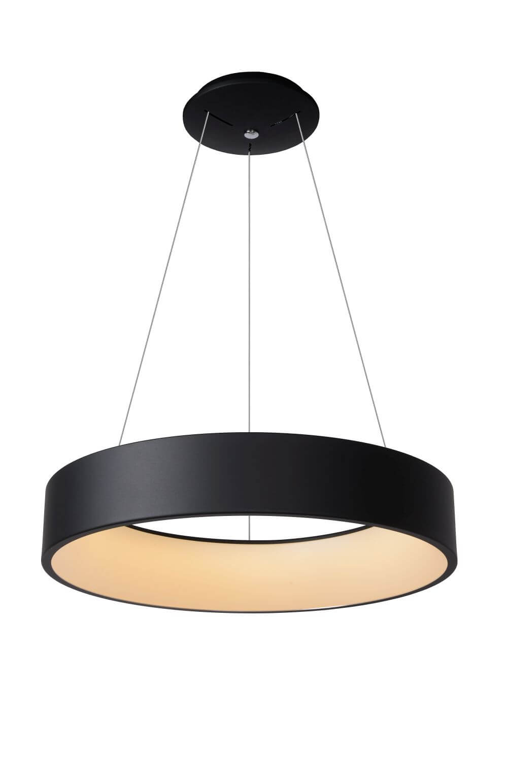 Produit isolé sur fond blanc, suspension noire avec diffuseur inférieur chaud