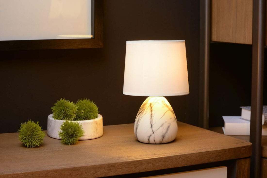 Lampe à poser Marmo blanche, lin