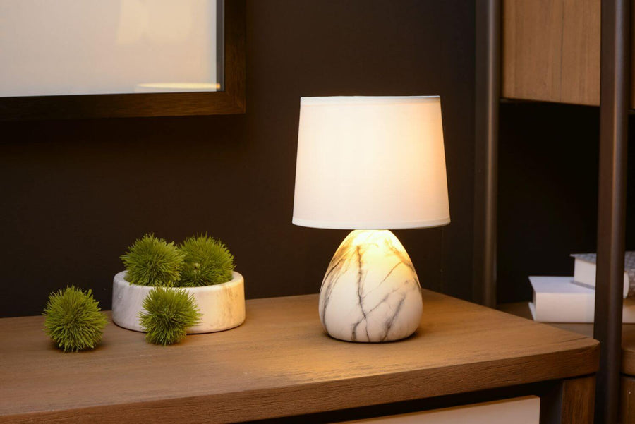 Lampe à poser Marmo blanche, lin