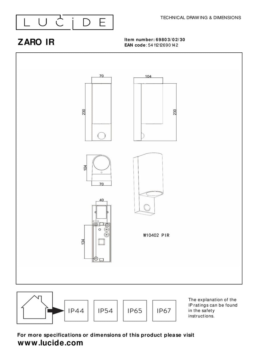 Applique extérieure Zaro IR 2 lumières noire (69803/02/30)