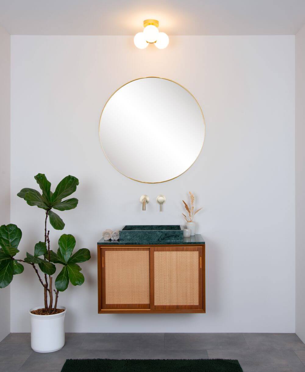 Plafonnier Trudy 3 lumières doré mat et opale, verre