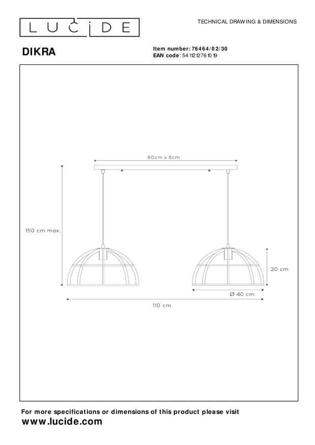 Suspension Dikra 2 lumières noire