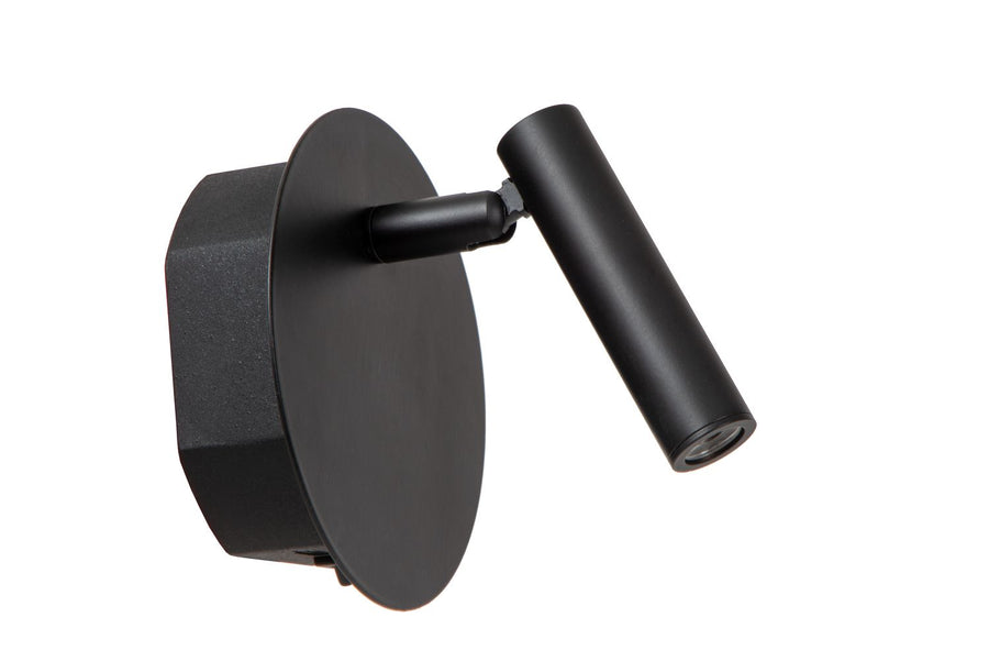 Face avant du luminaire noir, projecteur cylindrique incliné vers le bas