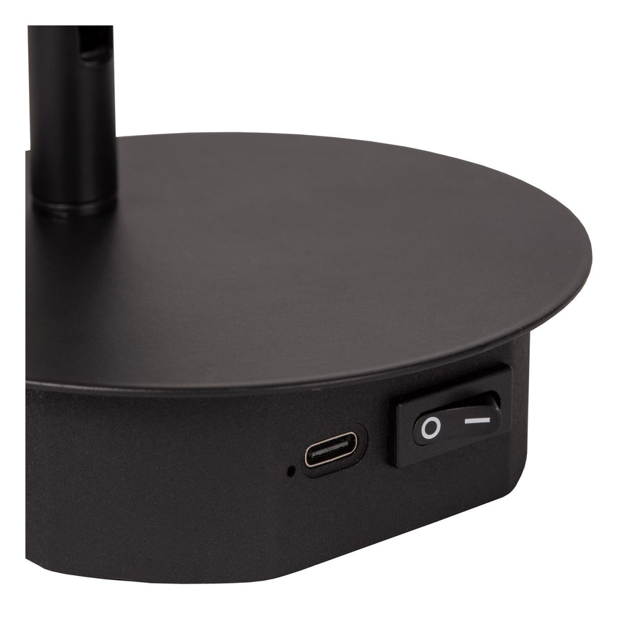 Détail de la base noire avec port USB-C et interrupteur pour la recharge
