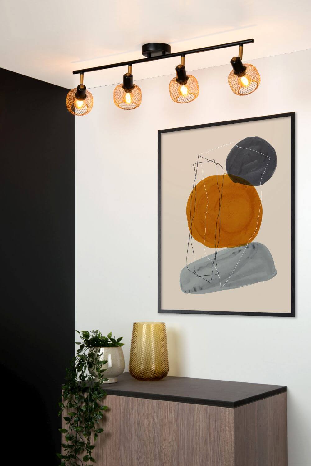 Plafonnier Maren 4 lumières doré mat et noir