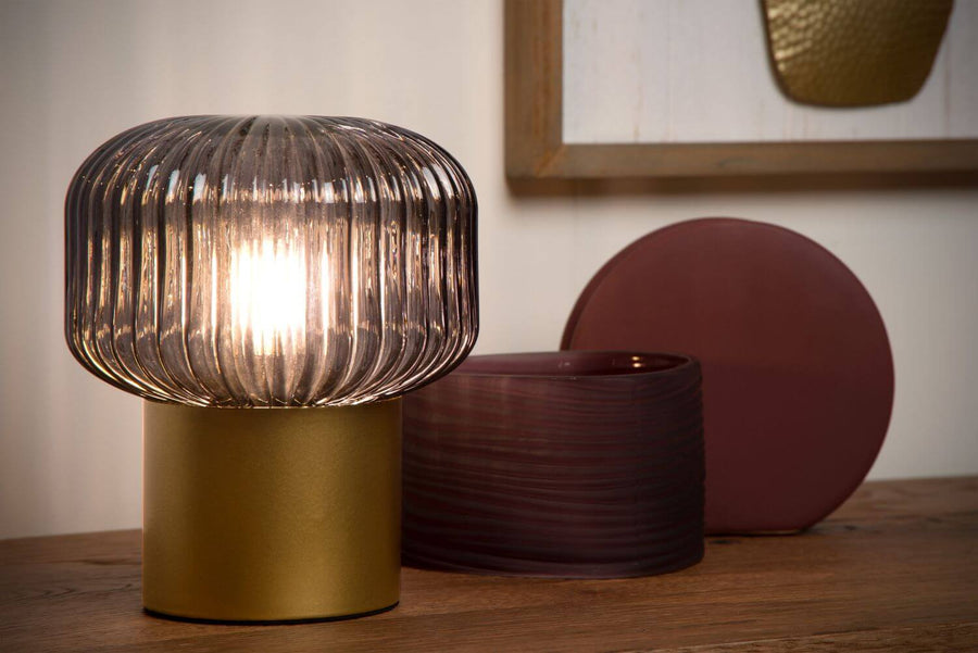 Lampe à poser Jany dorée mat et fumée, verre