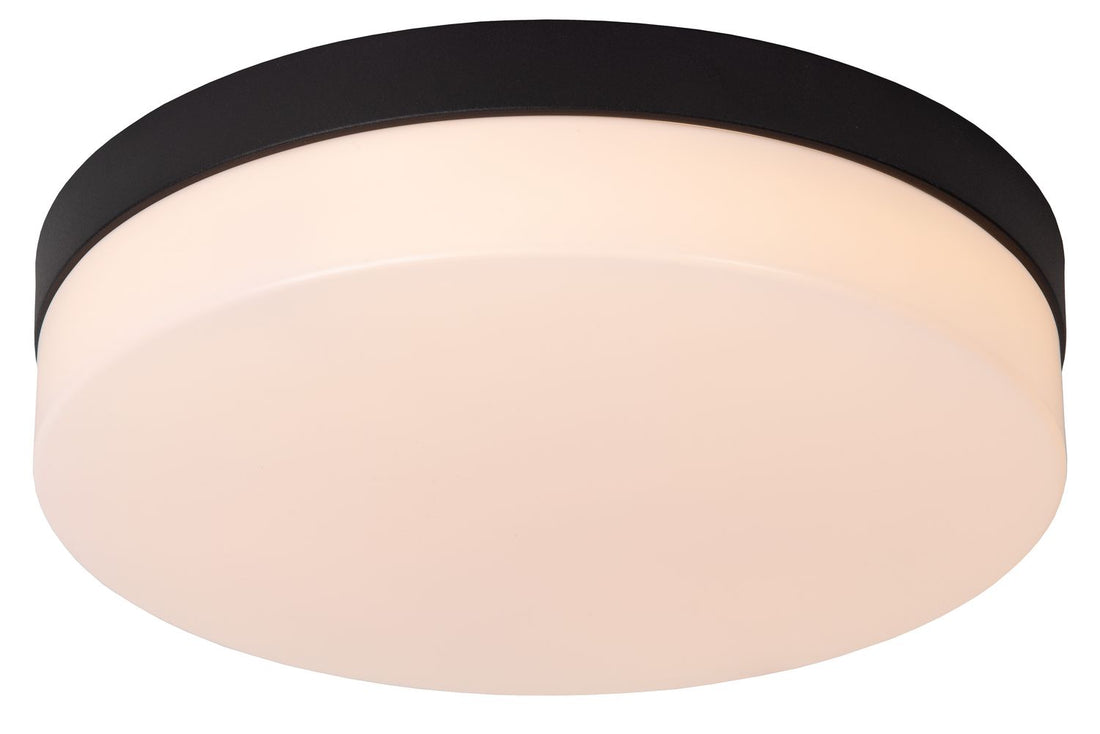 Plafonnier Biskit noir et opale, Ø 28 cm
