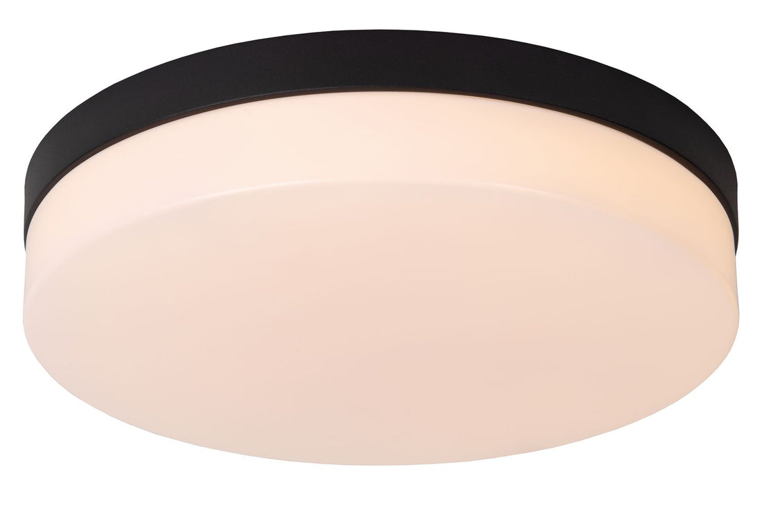 Plafonnier Biskit noir et opale, Ø 34,5 cm