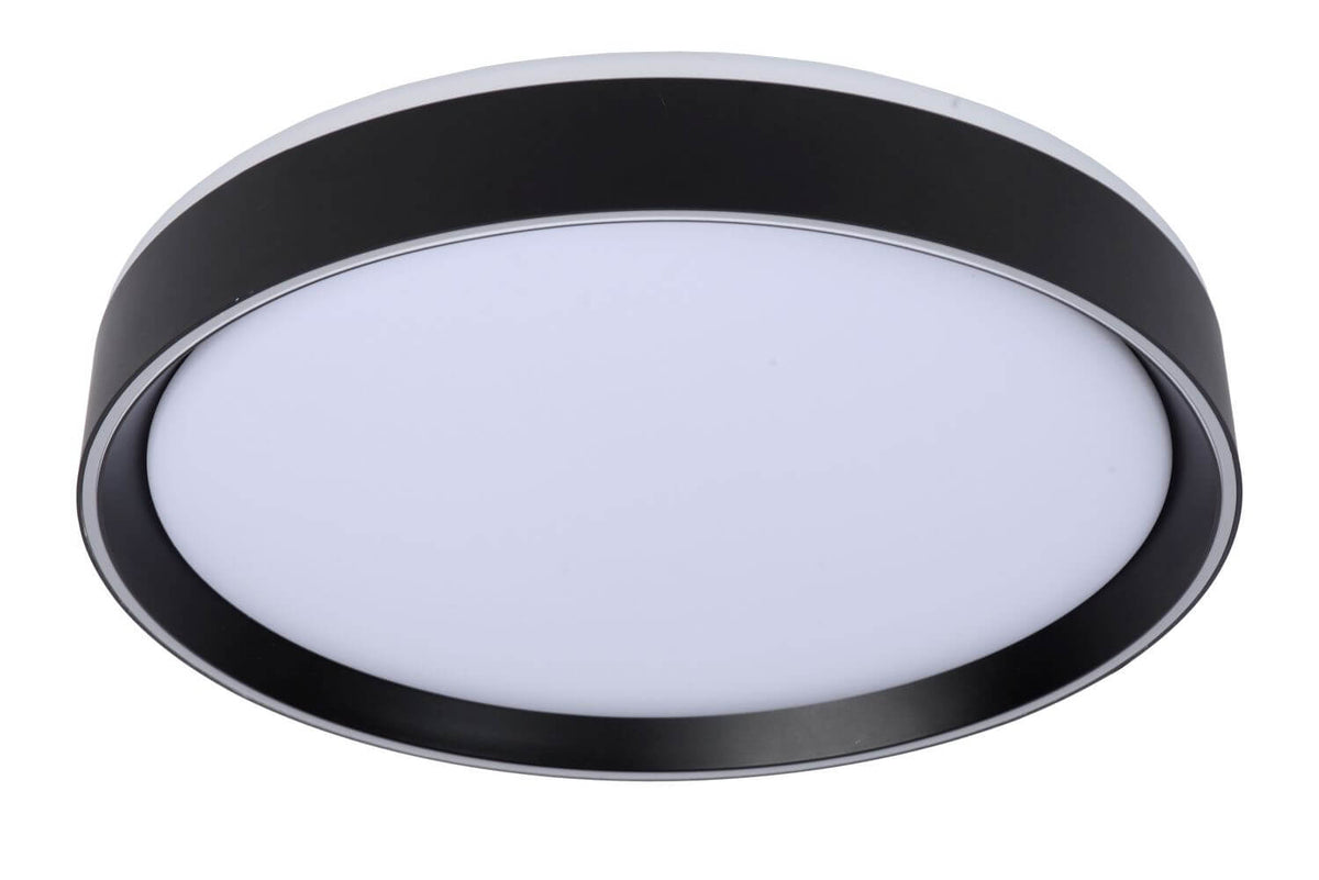 Diffuseur blanc opalin allumé, contour noir et finition dorée bien visibles