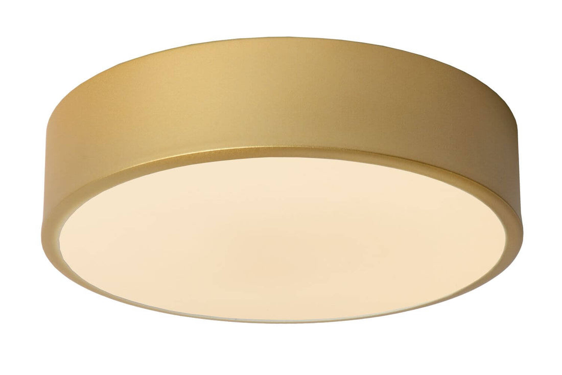 Plafonnier Unar doré mat et opale, Ø 20 cm
