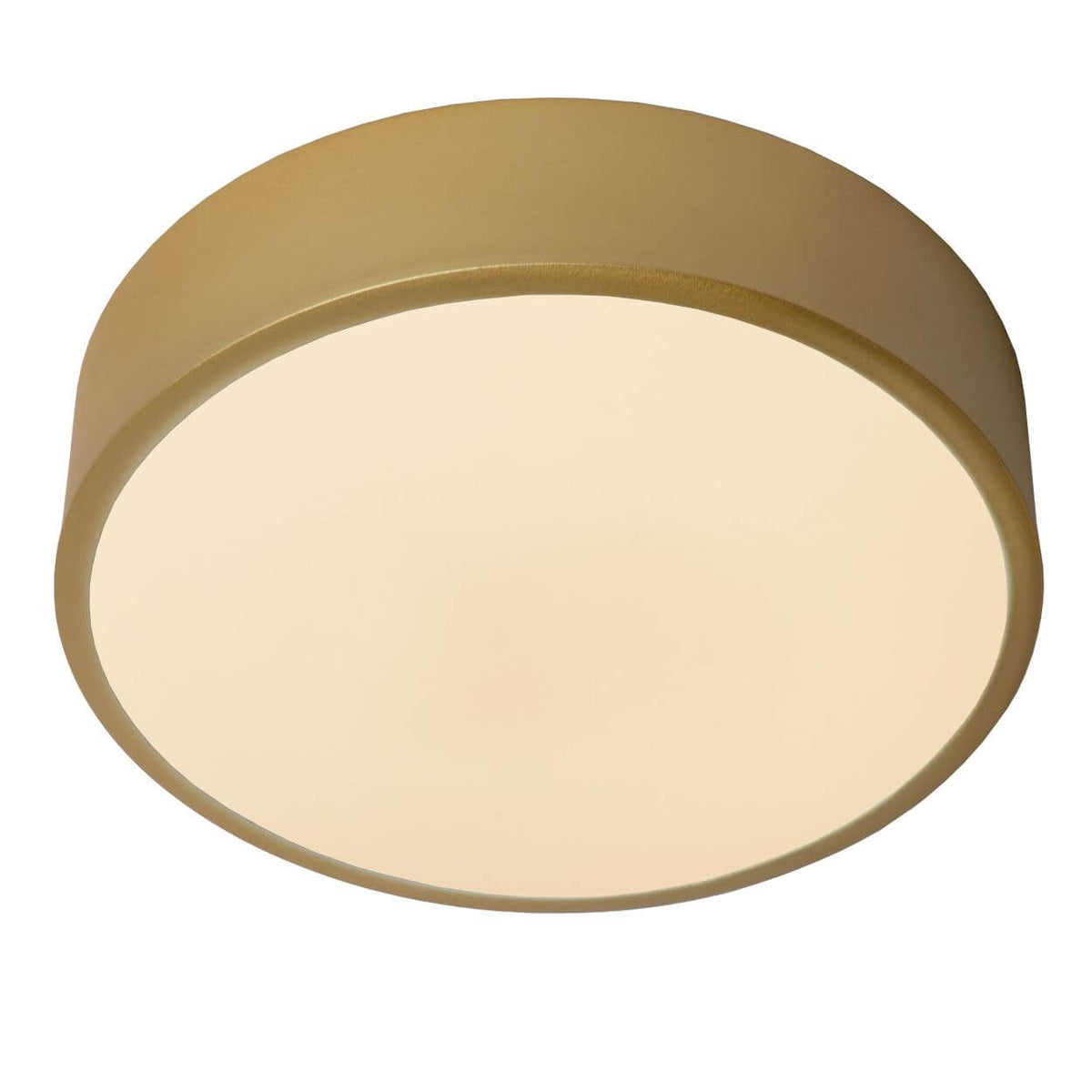 Plafonnier Unar doré mat et opale, Ø 20 cm