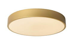 Plafonnier Unar doré mat et opale, Ø 39,5 cm