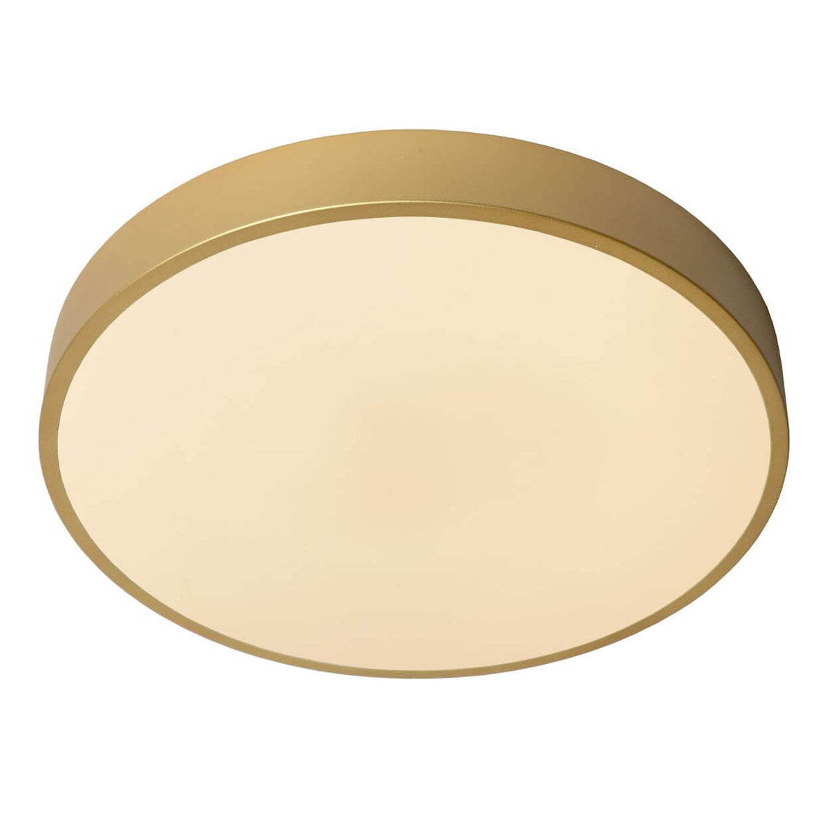 Plafonnier Unar doré mat et opale, Ø 39,5 cm