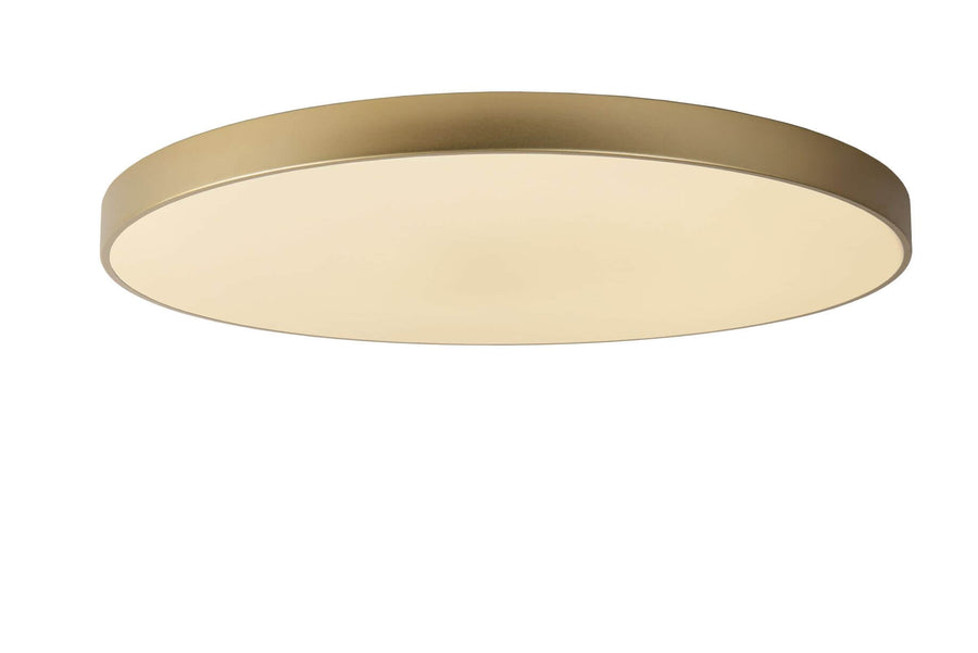 Vue de trois quarts montrant le profil bas et le cerclage doré mat