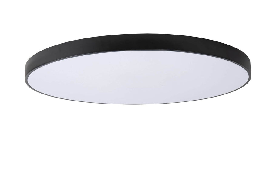 Plafonnier noir présenté avec un diffuseur opale blanc, lumière éteinte