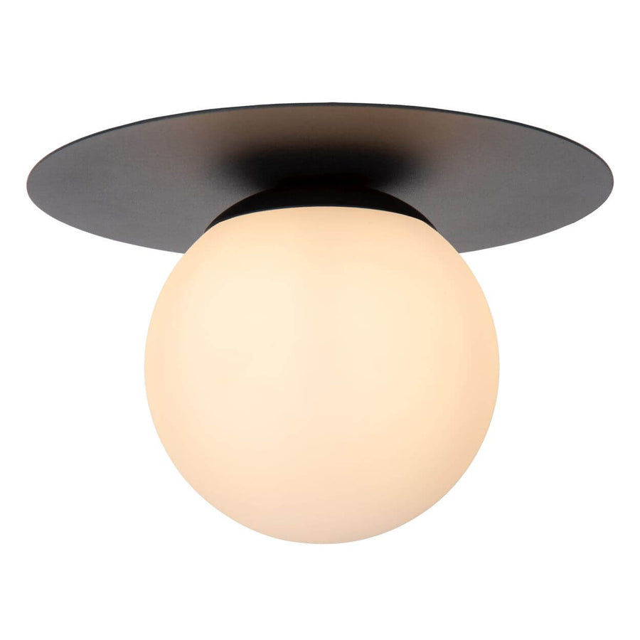 Plafonnier à poser au plafond, hémisphère noir et diffuseur opale