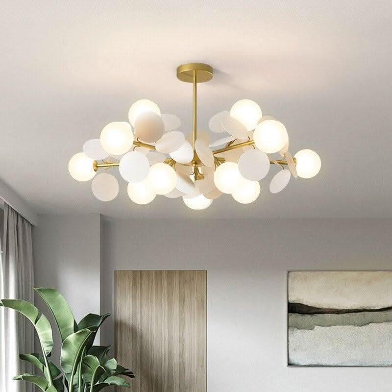 Lustre Fleurs Boule | Luminéa Flore - Designix Lustre Blanc | 1 Lampe Blanc Chaud (3000K)