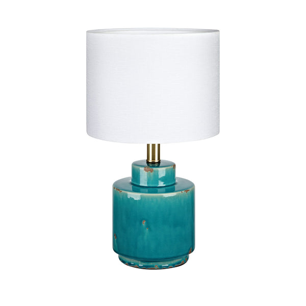 Lampe à poser Cous en céramique bleu ancien et blanche