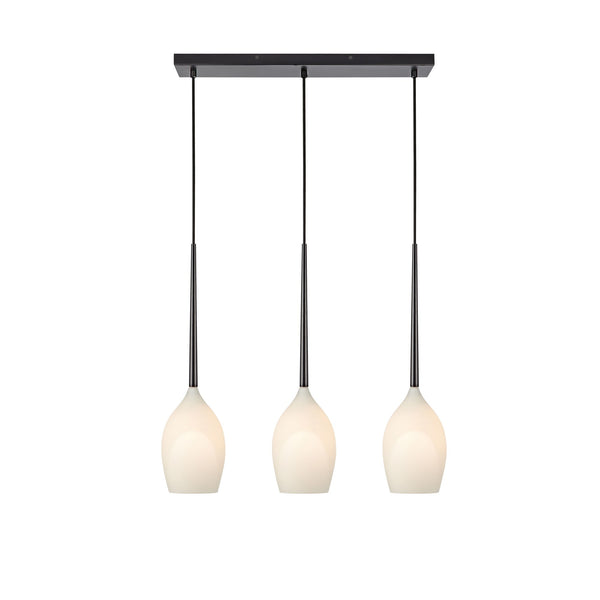 Suspension Salut 3 lumières noire et verre blanc