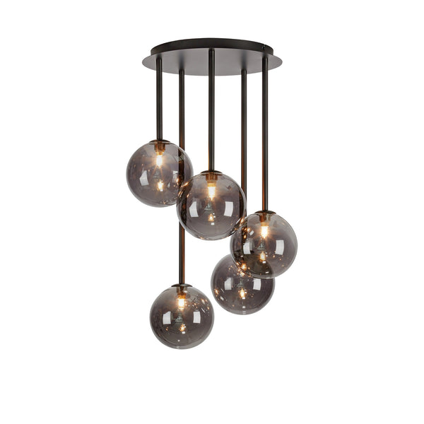 Plafonnier Universe 5 lumières noir et verre fumé