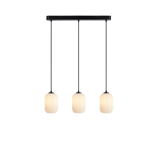 Suspension Cava en ligne 3 lumières noire et verre blanc