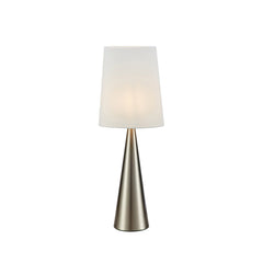 Lampe à poser Conus en nickel satiné et blanc cassé, abat-jour en lin