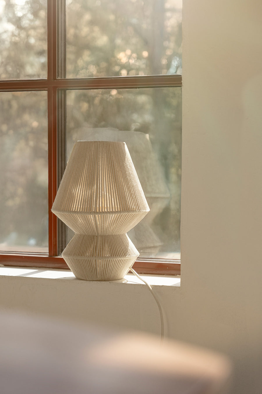 Lampe à poser Razzo beige, abat-jour en coton