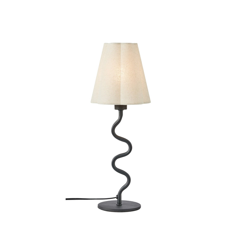 Lampe à poser Veya noire et beige, abat-jour en lin