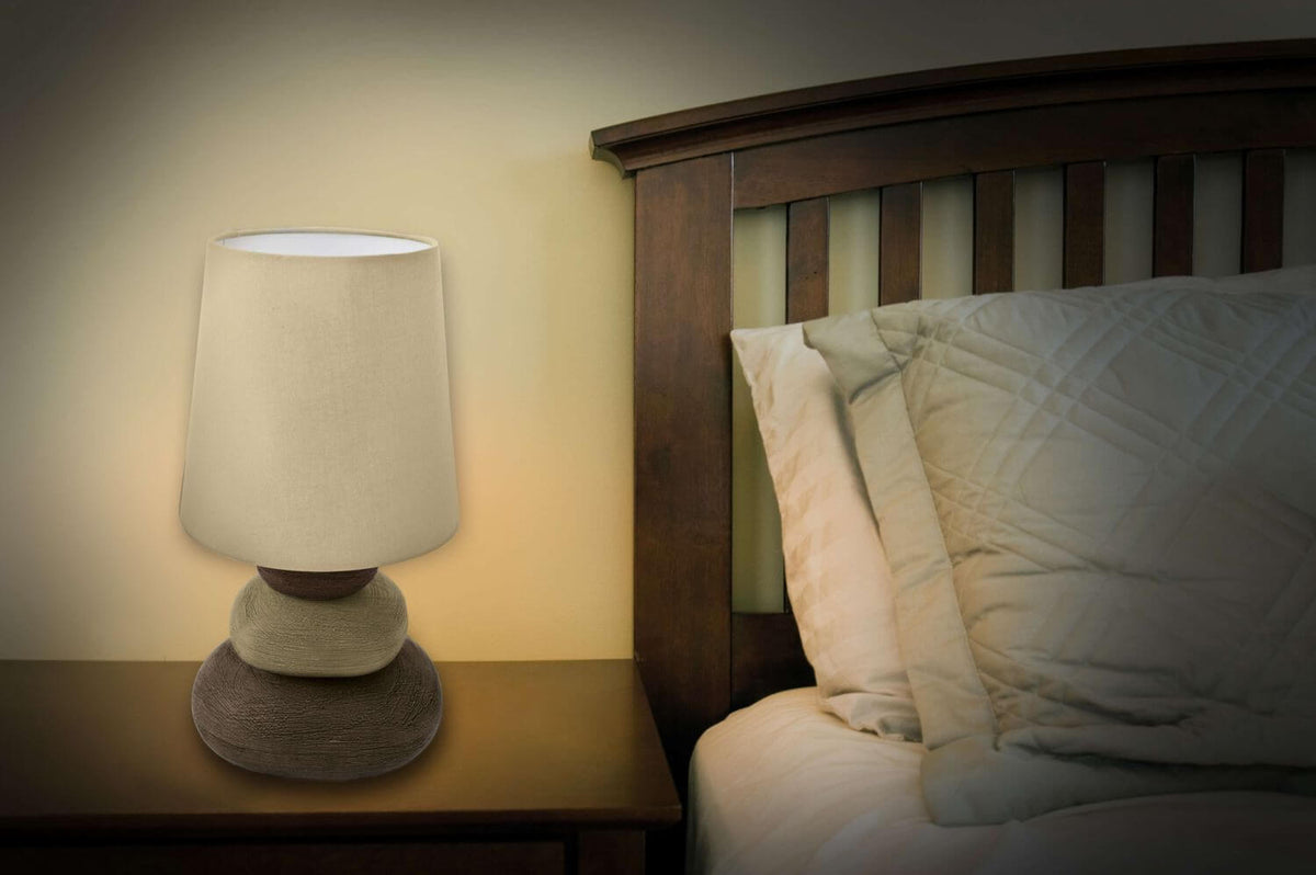 Lampe à poser Stoney bois, tissu