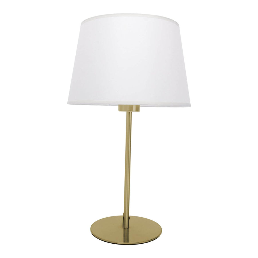 Lampe à poser en laiton avec abat-jour blanc en tissu, vue de face