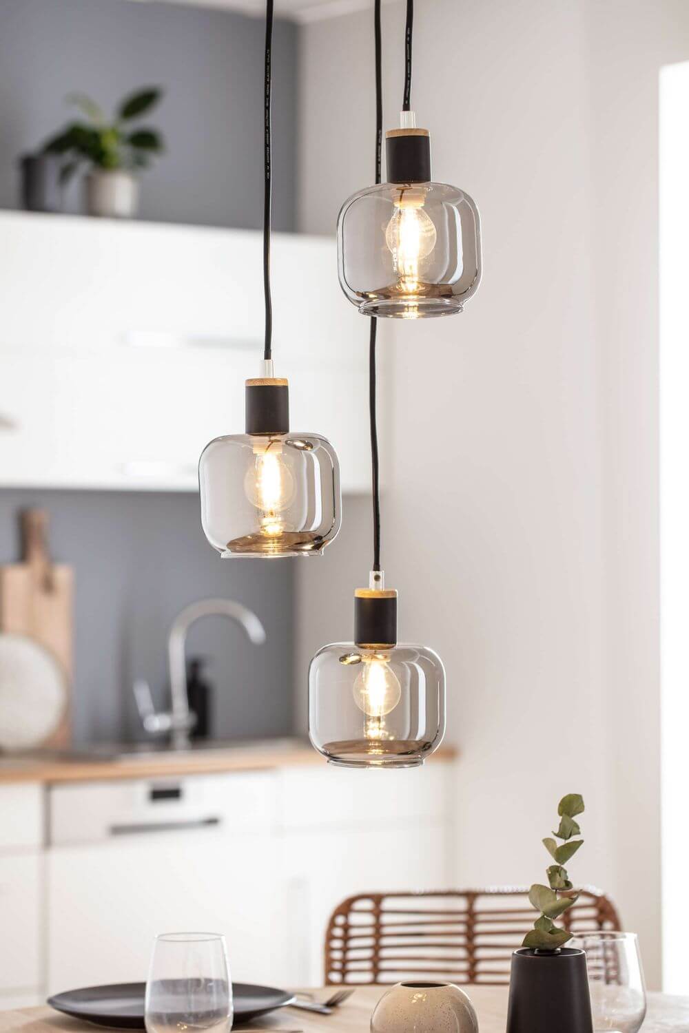 Suspension Fumoso noire, verre, H 120 cm (6116722)
