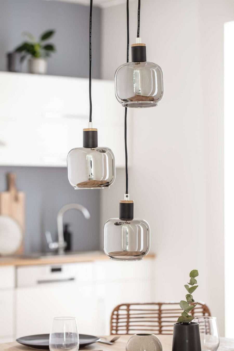 Suspension Fumoso noire, verre, H 120 cm (6116722)