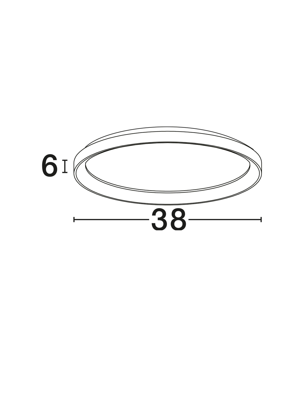 Schéma technique coté indiquant un diamètre de 38 cm et une hauteur de 6 cm