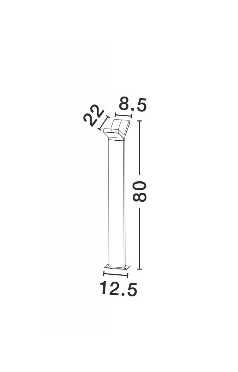 Dessin technique de la borne avec mesures: 80, 22, 8,5 et 12,5 cm.