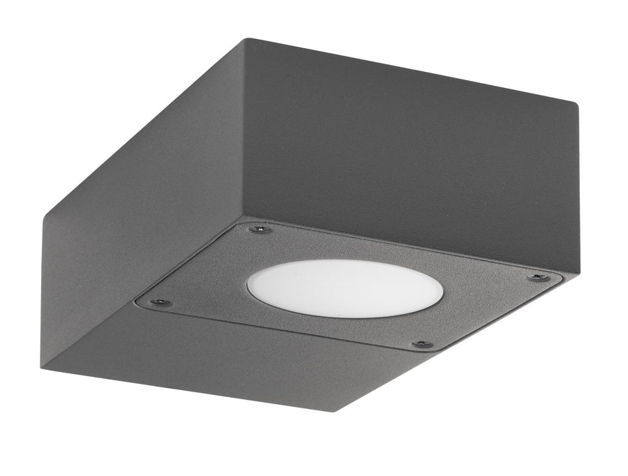Produit seul vue de trois quarts, boîtier gris anthracite et diffuseur rond blanc