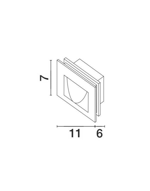 Schéma de dimensions en vue de profil : hauteur 7 cm, largeur 11 cm, profondeur 6 cm.