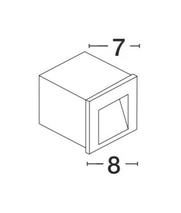 Schéma technique coté du luminaire indiquant 7 cm de large et 8 cm de haut