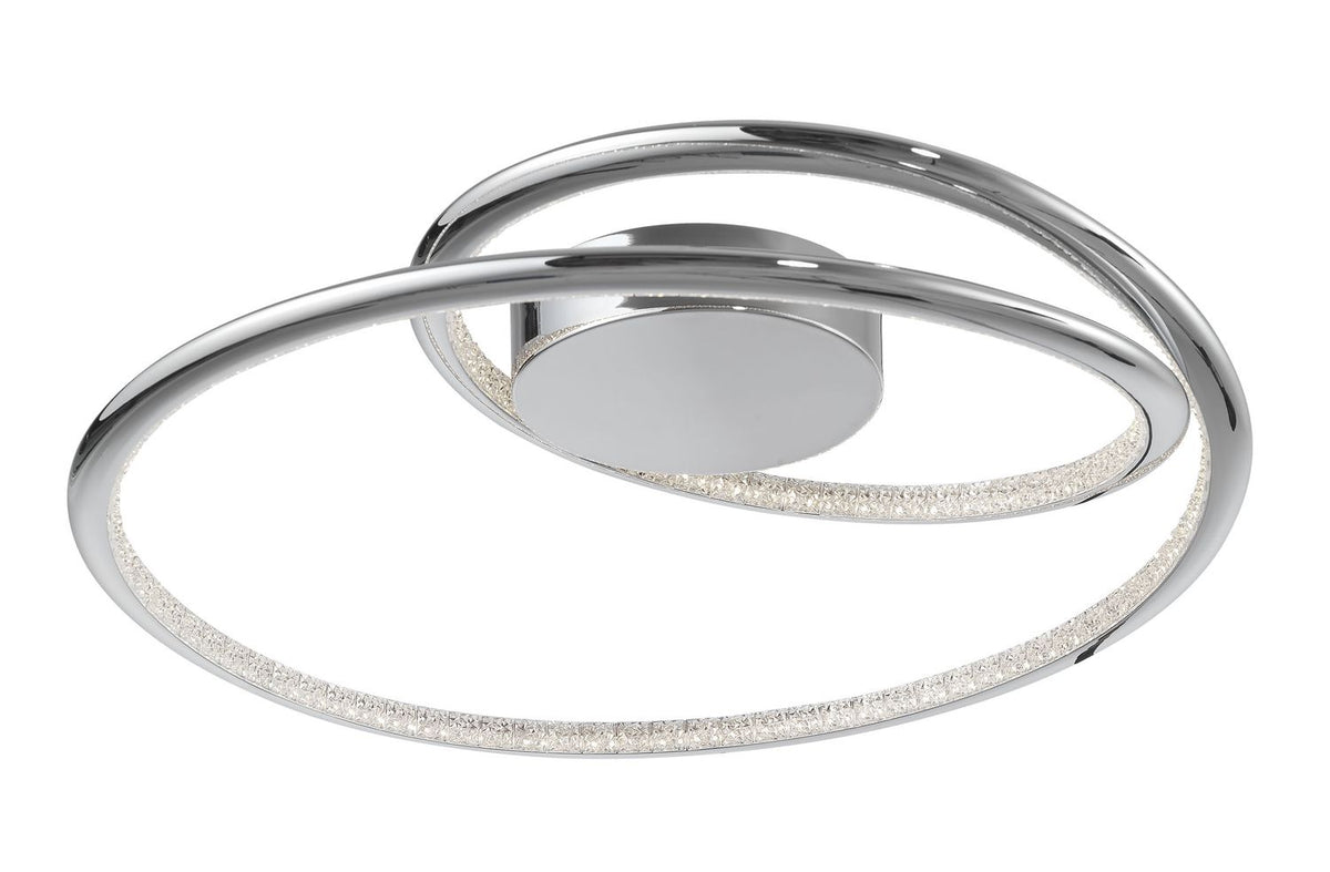 Vue de face sur fond blanc du luminaire aux deux cercles croisés