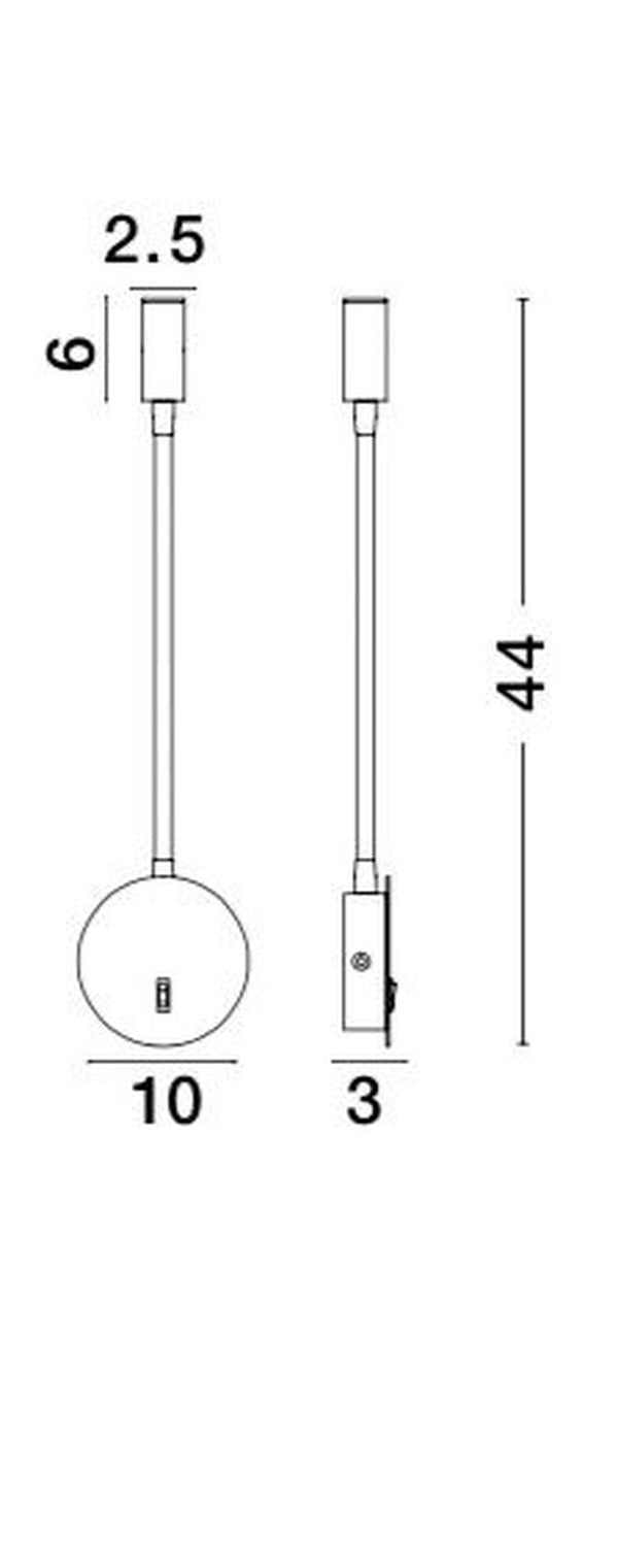 Schéma technique coté du luminaire indiquant les dimensions dix, quarante-quatre et deux virgule cinq.