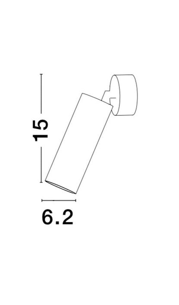 Schéma coté indiquant une hauteur de 15 cm et un diamètre de 6,2 cm.