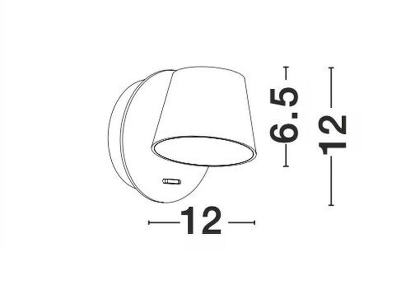 Schéma coté du luminaire, hauteur douze centimètres et diamètre six virgule cinq
