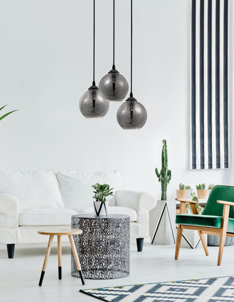 Suspension Adelina 3 lumières noire, verre