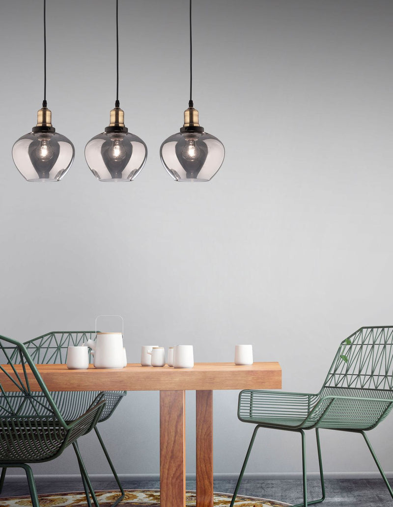Suspension Cedro 3 lumières noire, verre (8436405)