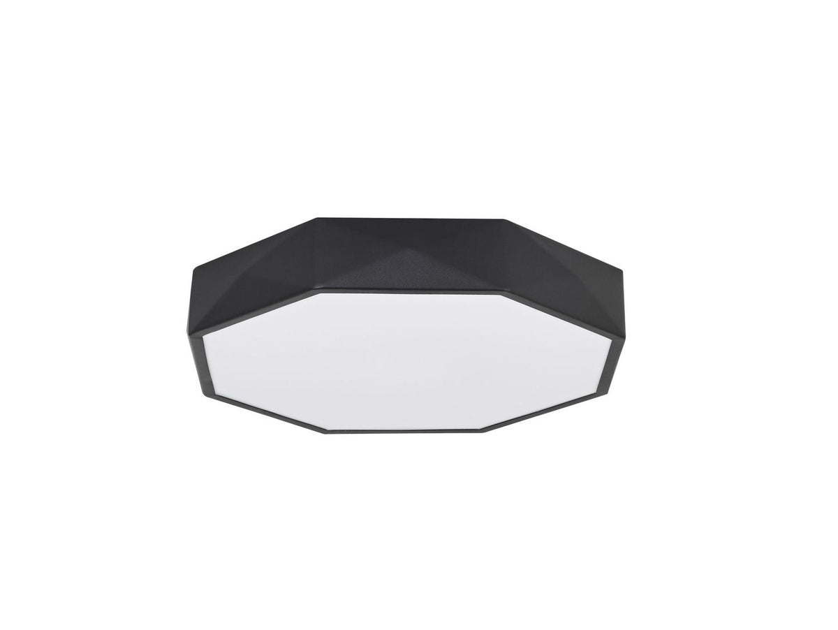 Vue de face du plafonnier octogonal noir présenté sur fond blanc